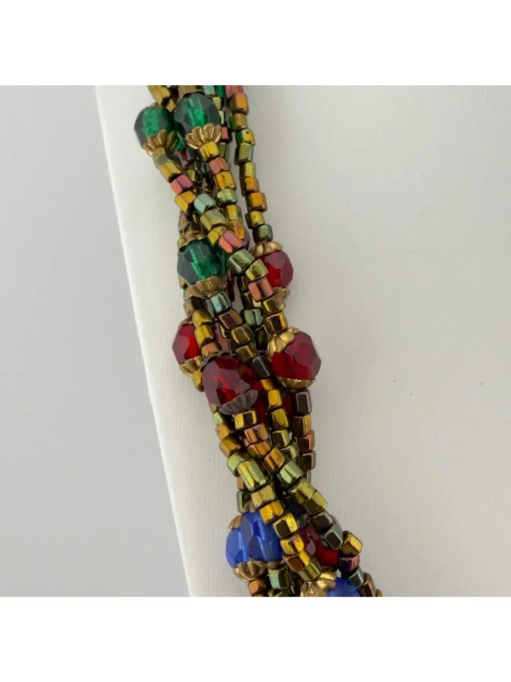 Multicolor Glass Beaded Layered Long Necklace Faceted Metallic 28